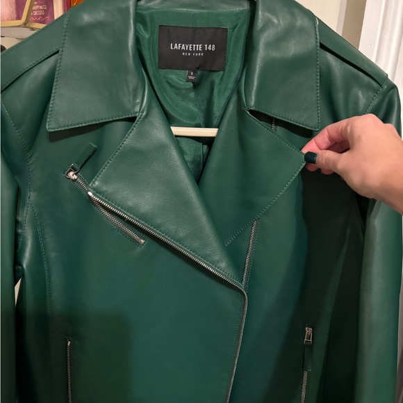 Lafayette 148 lamb skin green leather jacket - Picture 2 of 4